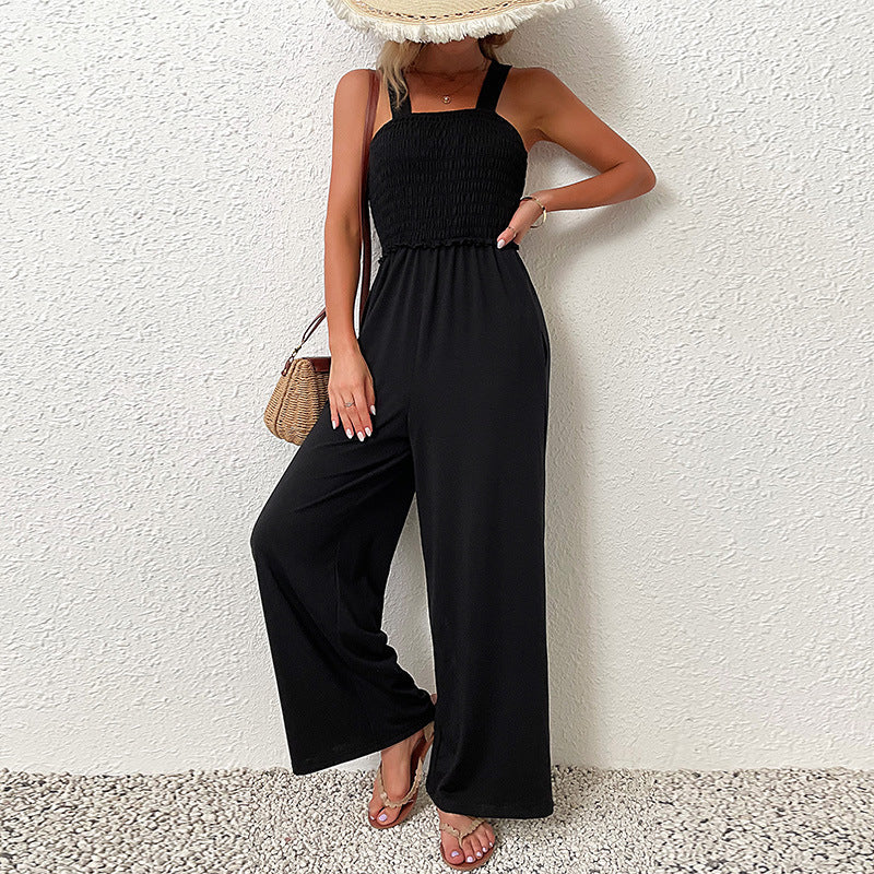 Damen Jumpsuit Elastisch Weit Bein Eveloria