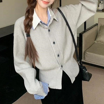 Damen Strickjacke Kuschelig Klassisch Lässig Beige