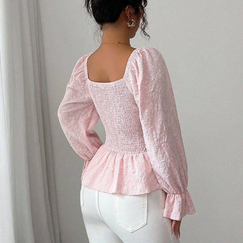 Damen Bluse Rüschendetails Tailliert Eveloria