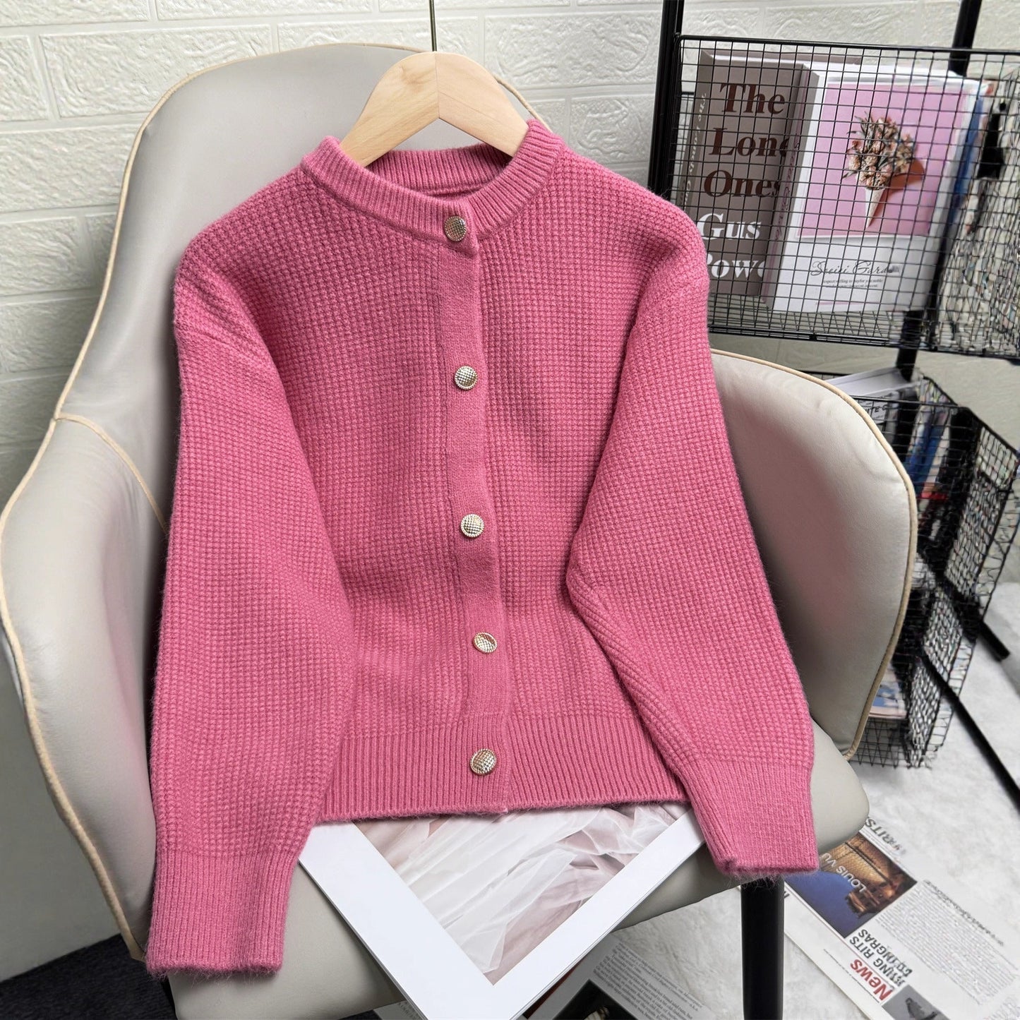 Damen Strickjacke Knöpfe Modernes Muster Eveloria
