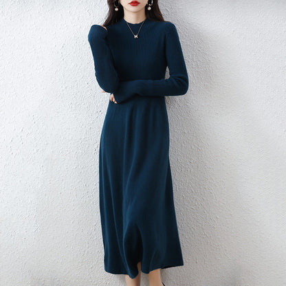 Damen Strickkleid Hochkragen Rippstruktur Anthrazit
