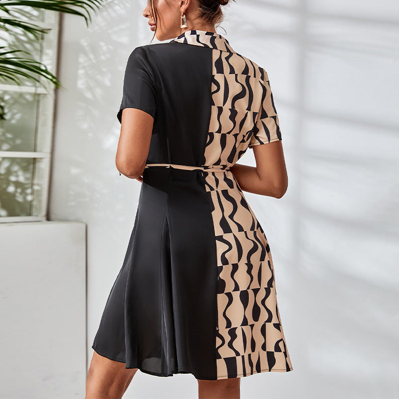 Damen Hemdkleid Grafisches Design Taillengürtel
