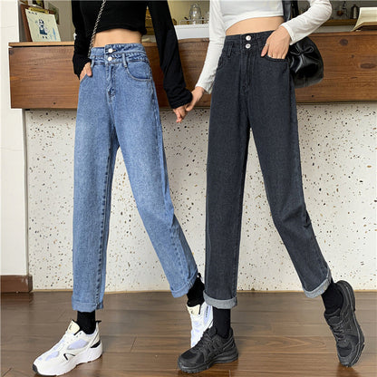 Damen Mom-Jeans Hochtaillierte Abnehmbare Säume Blau Eveloria - Eveloria