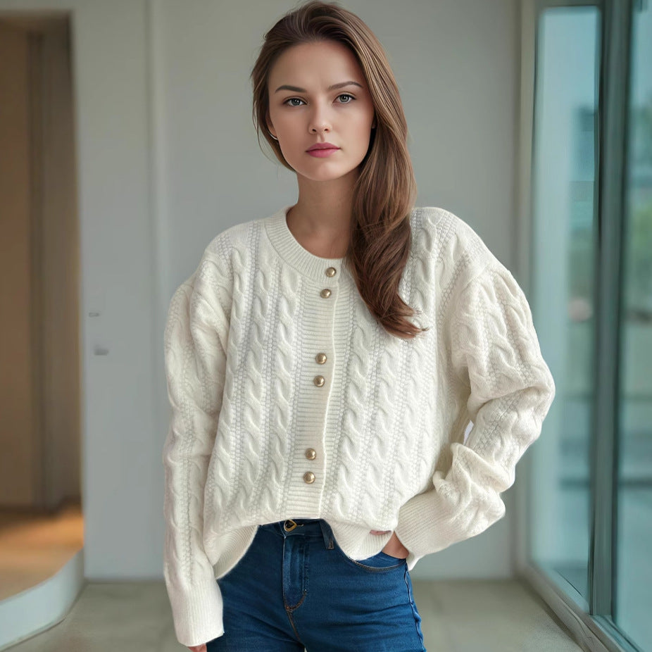 Damen Strickjacke Zopfmuster Perlenknöpfe Eveloria - Eveloria