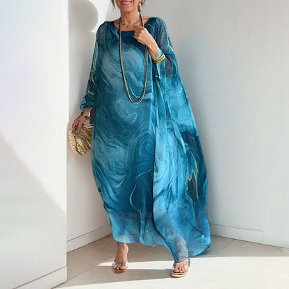 Damen Maxikleid Wasserfarbenmuster Weit Schnitt Eveloria