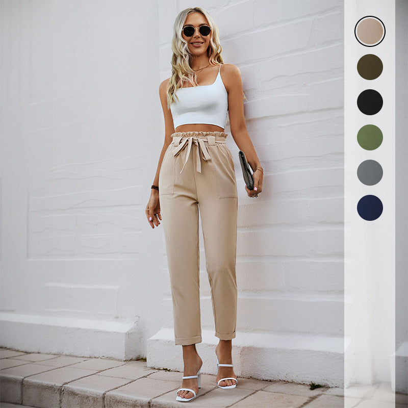 Damen Bundfaltenhose mit Bindegürtel Eveloria - Eveloria