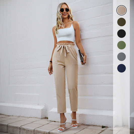 Damen Bundfaltenhose mit Bindegürtel Eveloria - Eveloria