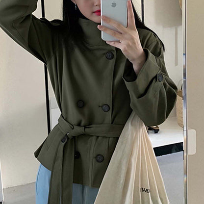 Damen Langjacke mit hohem Kragen und Gürtel Eveloria