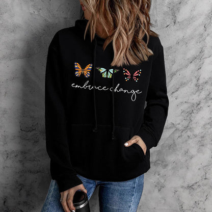 Damen Kapuzenpullover Schmetterlingsmotiv Grau - Eveloria