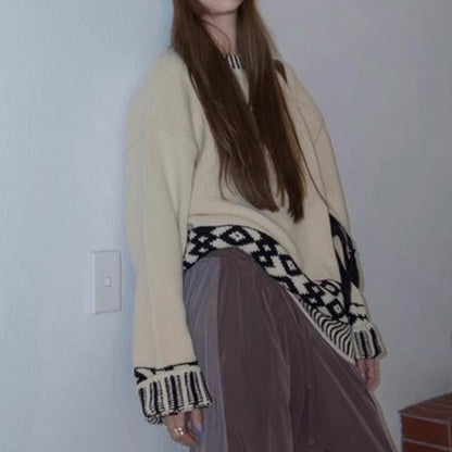 Damen Oversize-Pullover Strick aus Acryl auffälliges Muster