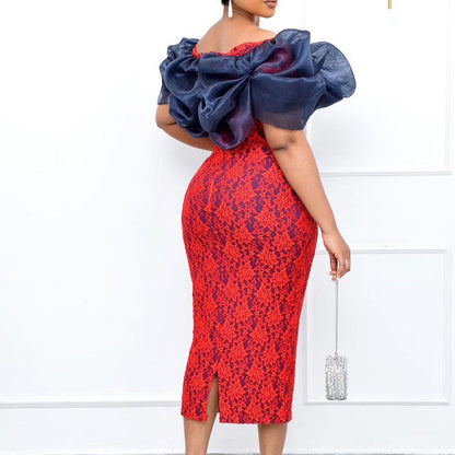 Damen Cocktailkleid Puffärmel Floralmuster Eveloria