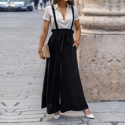 Damen Jumpsuit mit Verstellbaren Trägern und Taillenband Schwarz - Eveloria