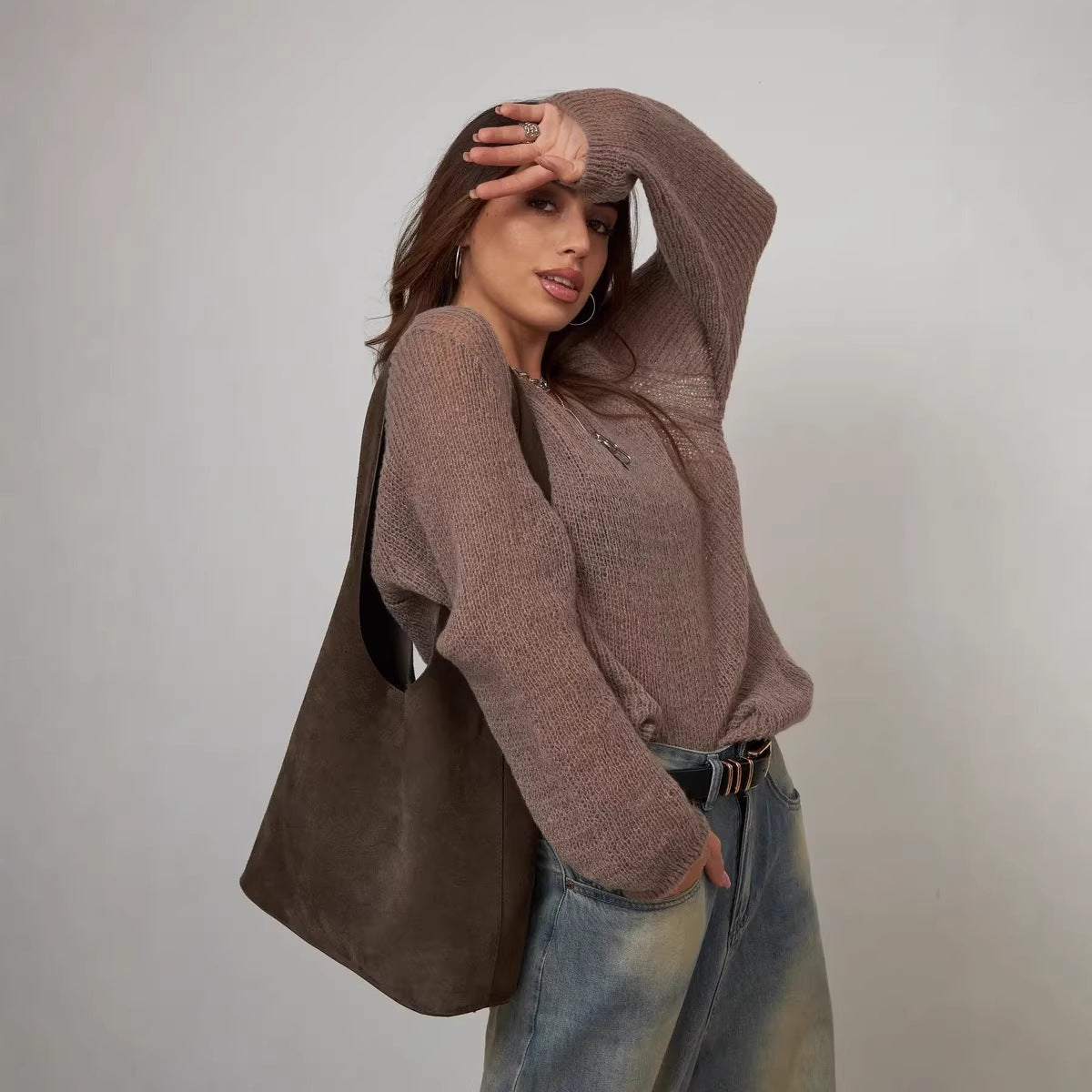 Damen Pullover Weiches Material Lässige Struktur Beige