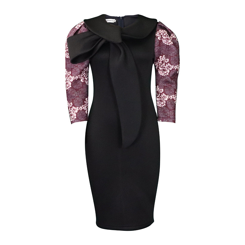 Damen Kleid mit Statement-Kragen und floralem Ärmel Eveloria
