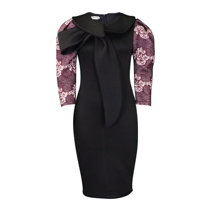 Damen Kleid mit Statement-Kragen und floralem Ärmel Eveloria