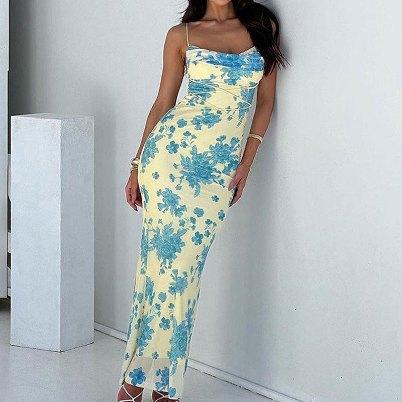 Damen Maxikleid Floral Drapierung Midi Länge
