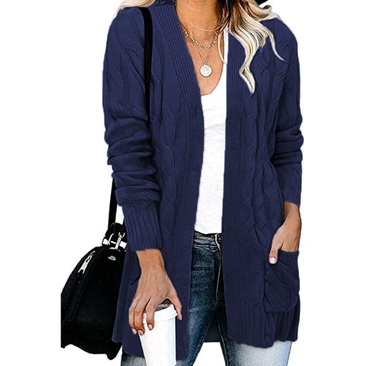 Damen Strickjacke Kabelmuster Offene Taschen Eveloria