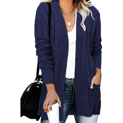 Damen Strickjacke Kabelmuster Offene Taschen Eveloria