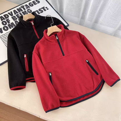 Damen Fleece-Pullover Hochkragen Reißverschlusstaschen Grau