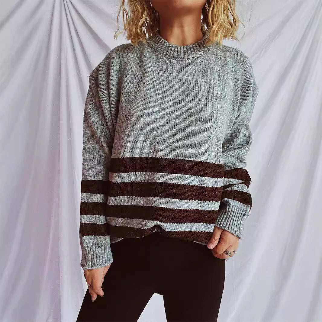 Damen Strickpullover Breites Streifenmuster Eveloria - Eveloria