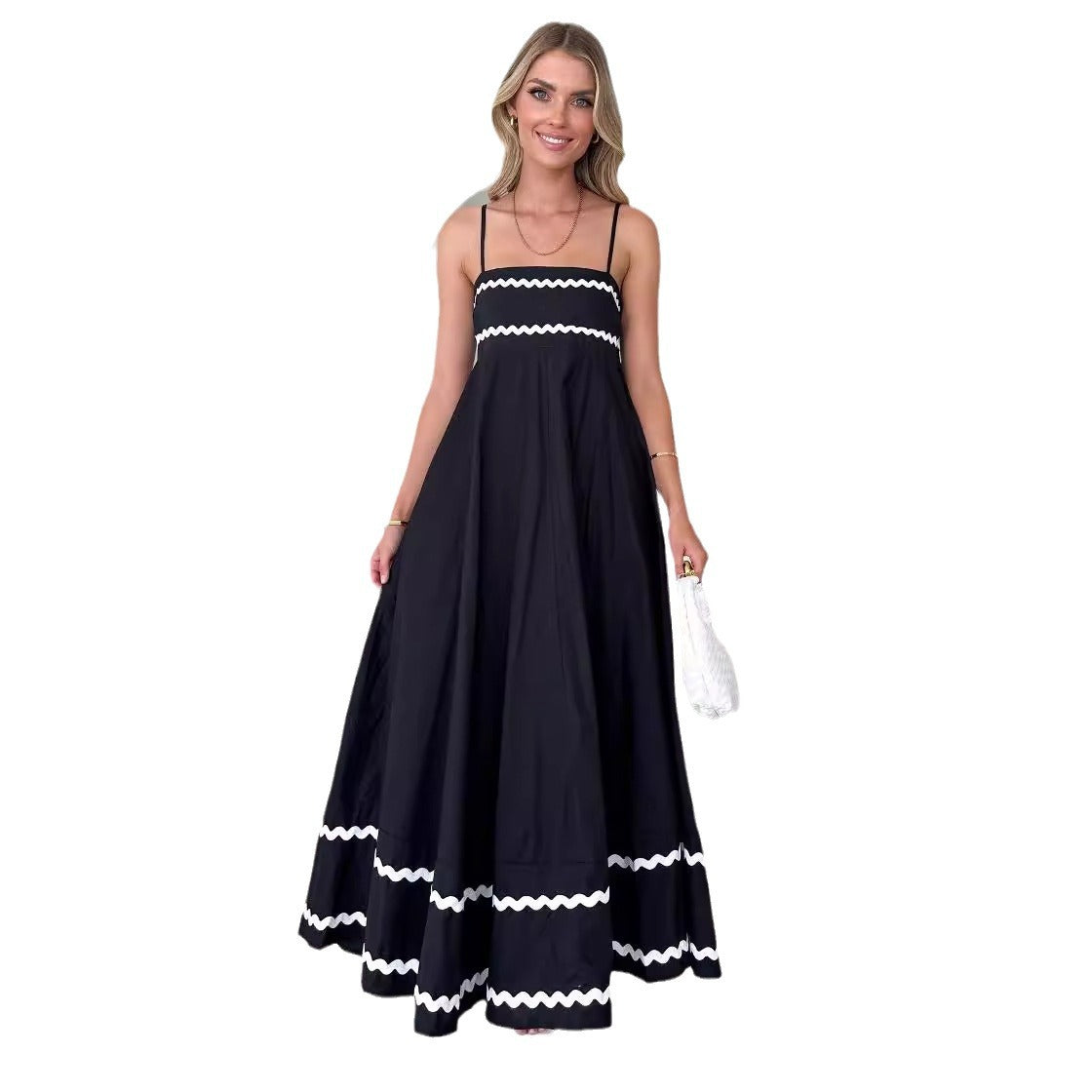 Damen Maxikleid A-Linie Sommer Raffinierte Zierborten Eveloria