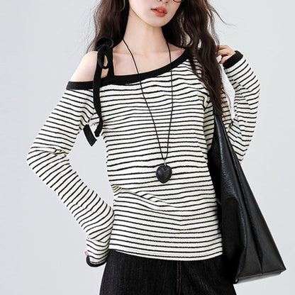 Damen Oberteil Off-Shoulder Streifen Design