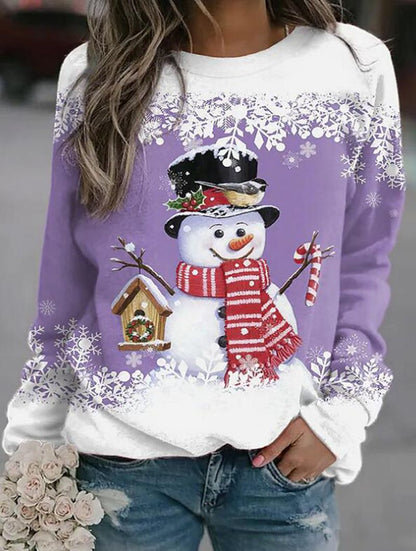 Eveloria Damen Sweatshirt Weihnachtsschneemann Langer Ärmel