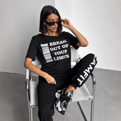 Damen Sportliches Zweiteiler Set grafisches Print Cut-Outs Eveloria