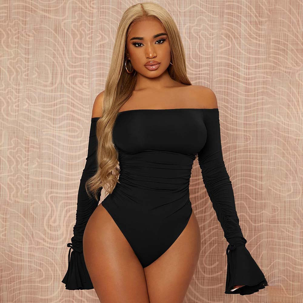 Damen Off-Shoulder Bodysuit Rüschendetails Lange Ärmel Eveloria - Eveloria