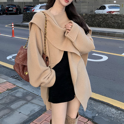 Damen Oversized Strickpullover Asymmetrisch Weich Grau Eveloria