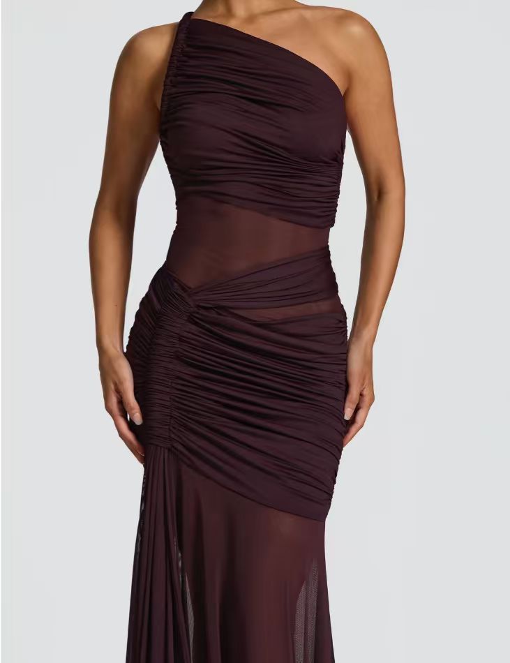 Damen Abendkleid Asymmetrisch Rüschendetails Eveloria