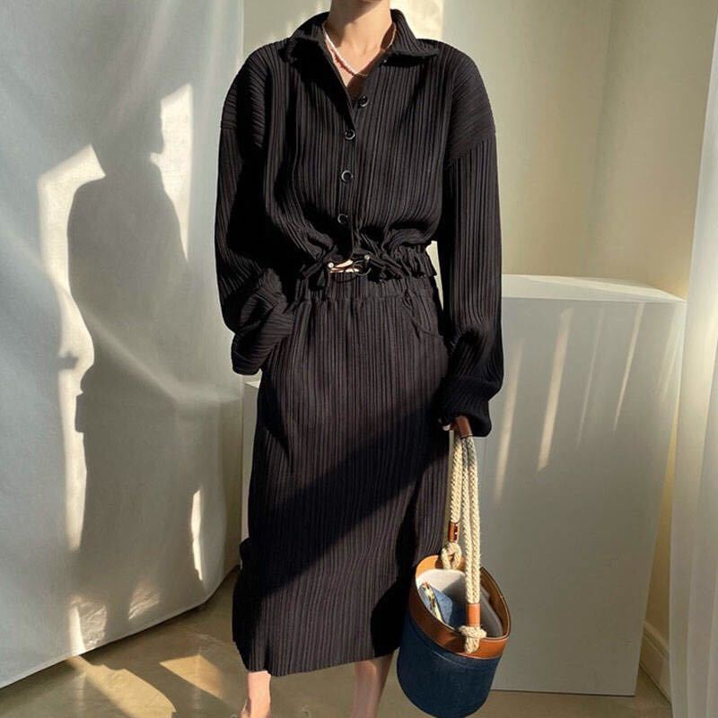 Damen Langarmkleid Tailliert Strukturstoff Elegant