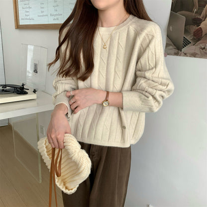 Damen Grobstrickpullover Rippdesign Lässiger Schnitt