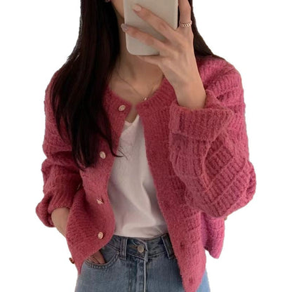 Damen Rippstrickjacke Knopfdetails Eveloria