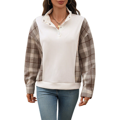Damen Sweatshirt Karomuster Knöpfe Eveloria