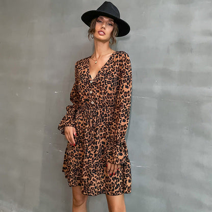 Damen Wickelkleid Tiermuster Elastischer Taillengürtel Eveloria