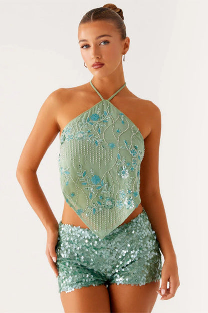 Damen Floralmuster Glitzerdetails