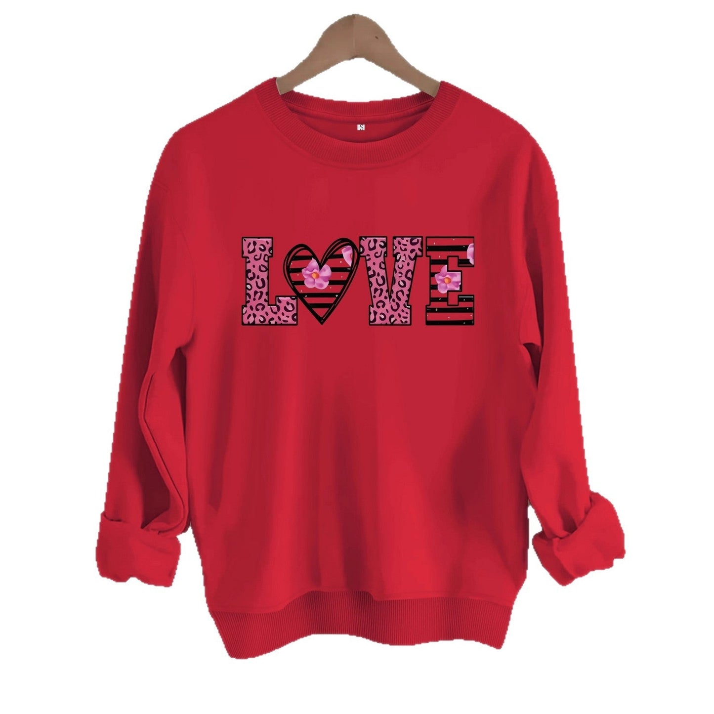 Damen Sweatshirt Leopardenherz-Design Komfortschnitt Grau