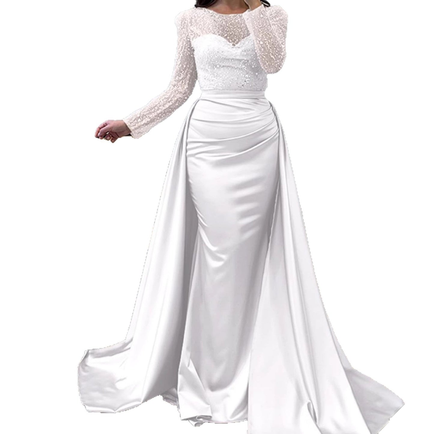 Damen Abendkleid Paillettenoberteil Satinrock Eveloria