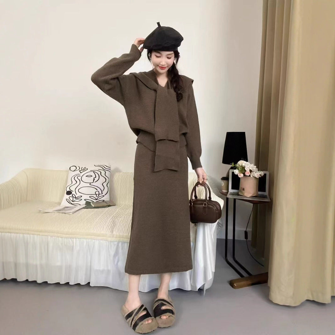 Damen Strickensemble Elegante Silhouette Mit Kragen