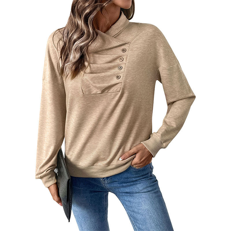 Damen Strickpullover Lässig Mit Kragen Und Knöpfen Beige