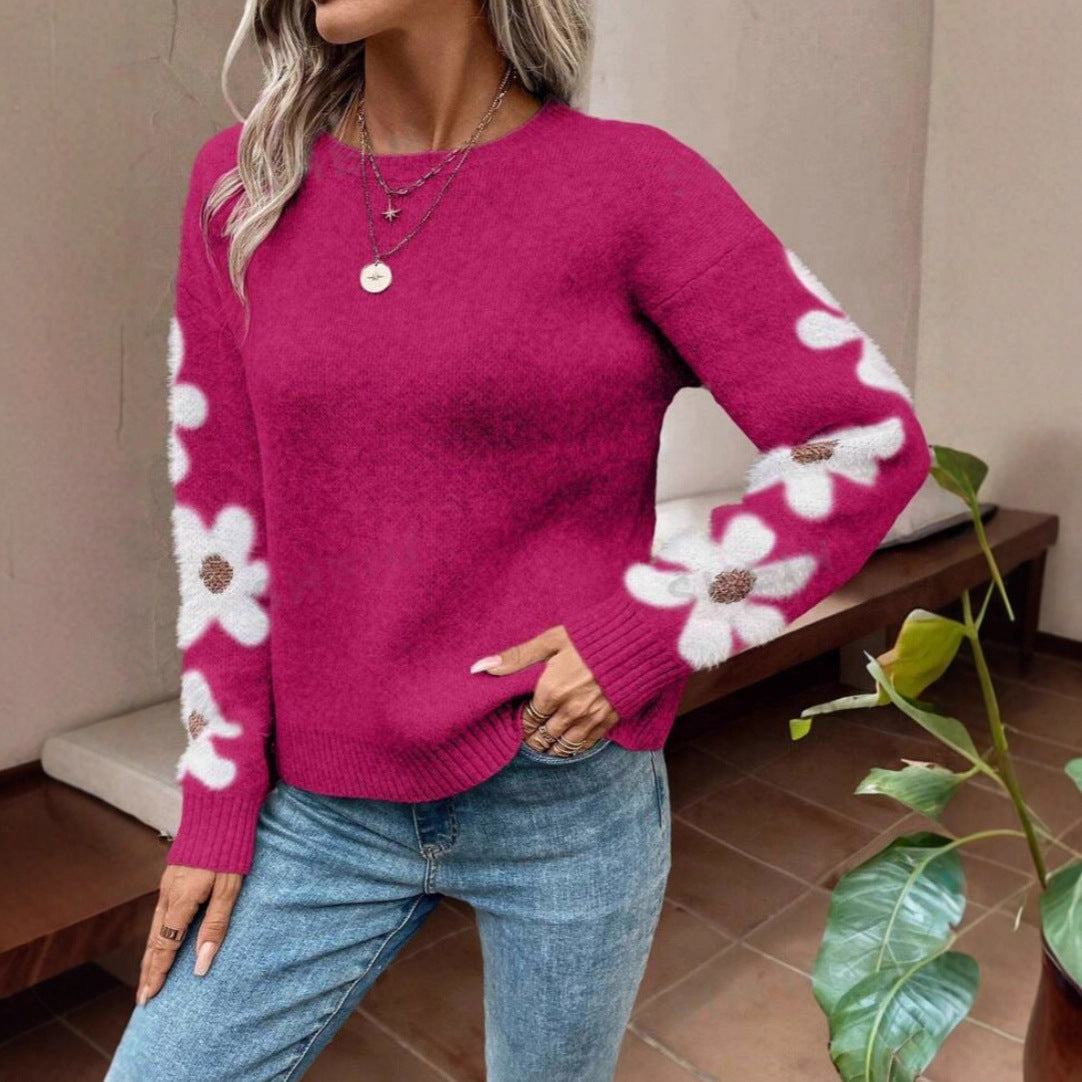 Damen Pullover Florales Design Strukturiertes Jersey