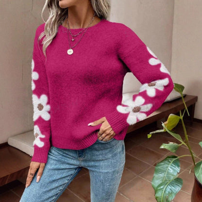 Damen Pullover Florales Design Strukturiertes Jersey