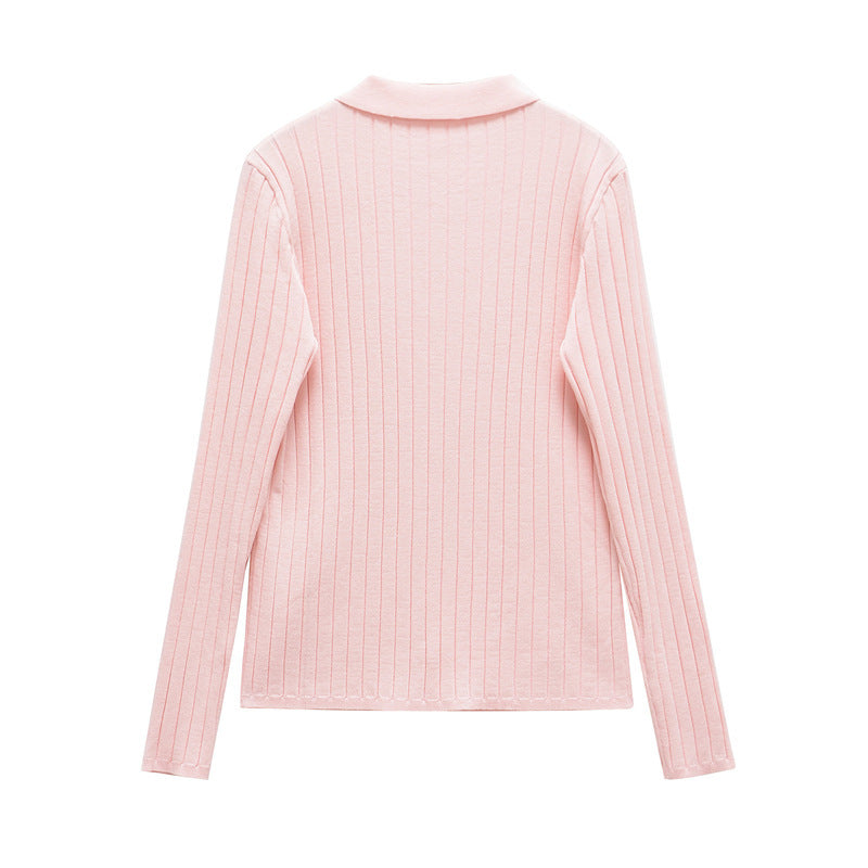 Damen Feinstrickbluse mit Kragen und Knöpfen Elegant Weiß