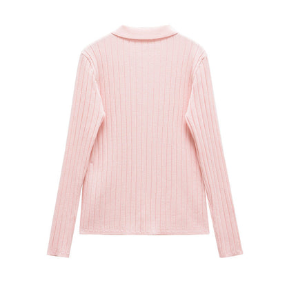 Damen Feinstrickbluse mit Kragen und Knöpfen Elegant Weiß