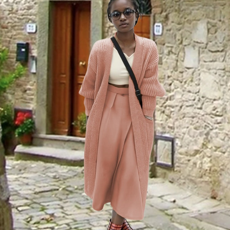 Damen Langstrickcardigan Lässige Struktur Weite Passform Beige