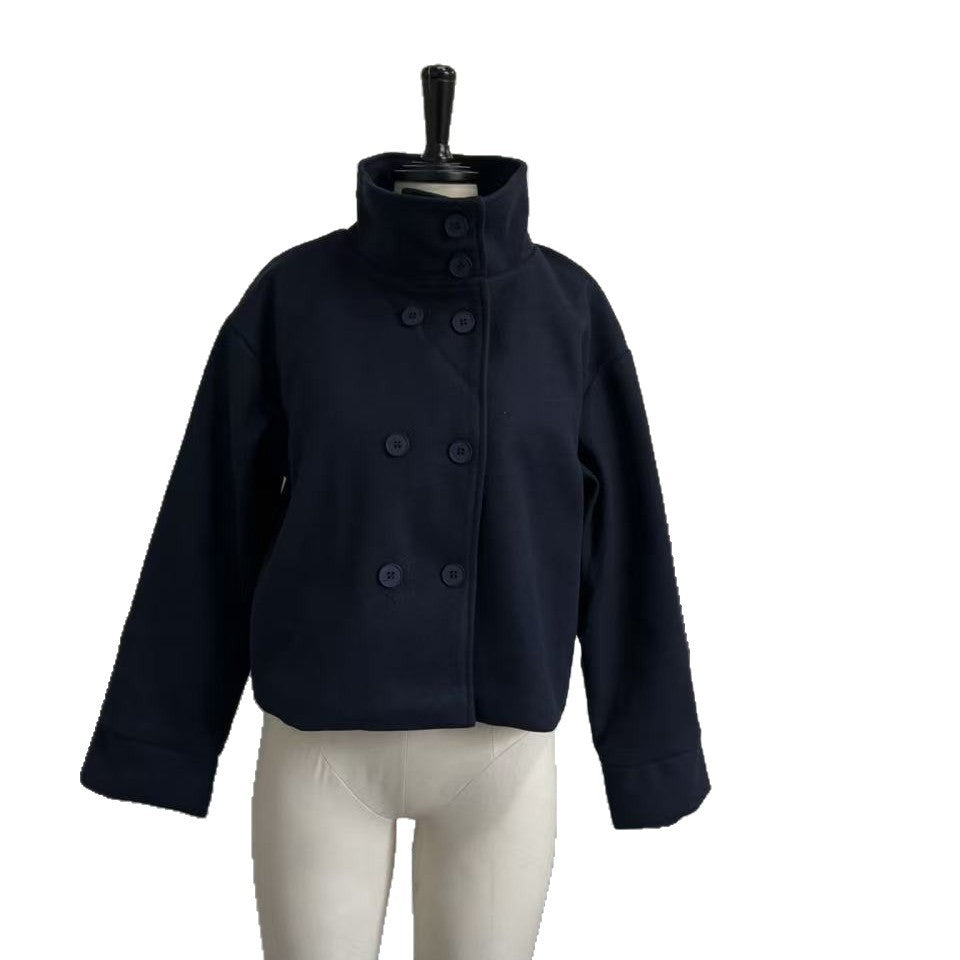 Damen Oversized Jacke Hochschließend Knopfdetails Eveloria