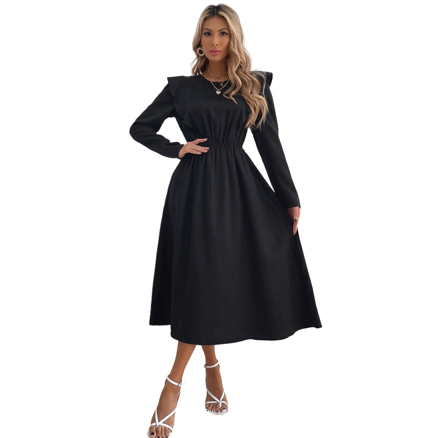 Damen Maxikleid Rüschendetails Elastischer Taillenbund Eveloria