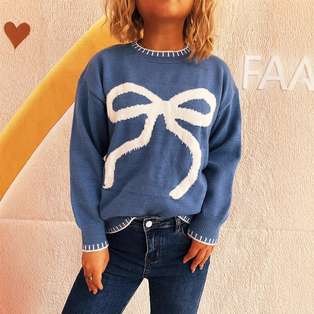 Damen Pullover mit Schleifenapplikation Moderner Schnitt Eveloria