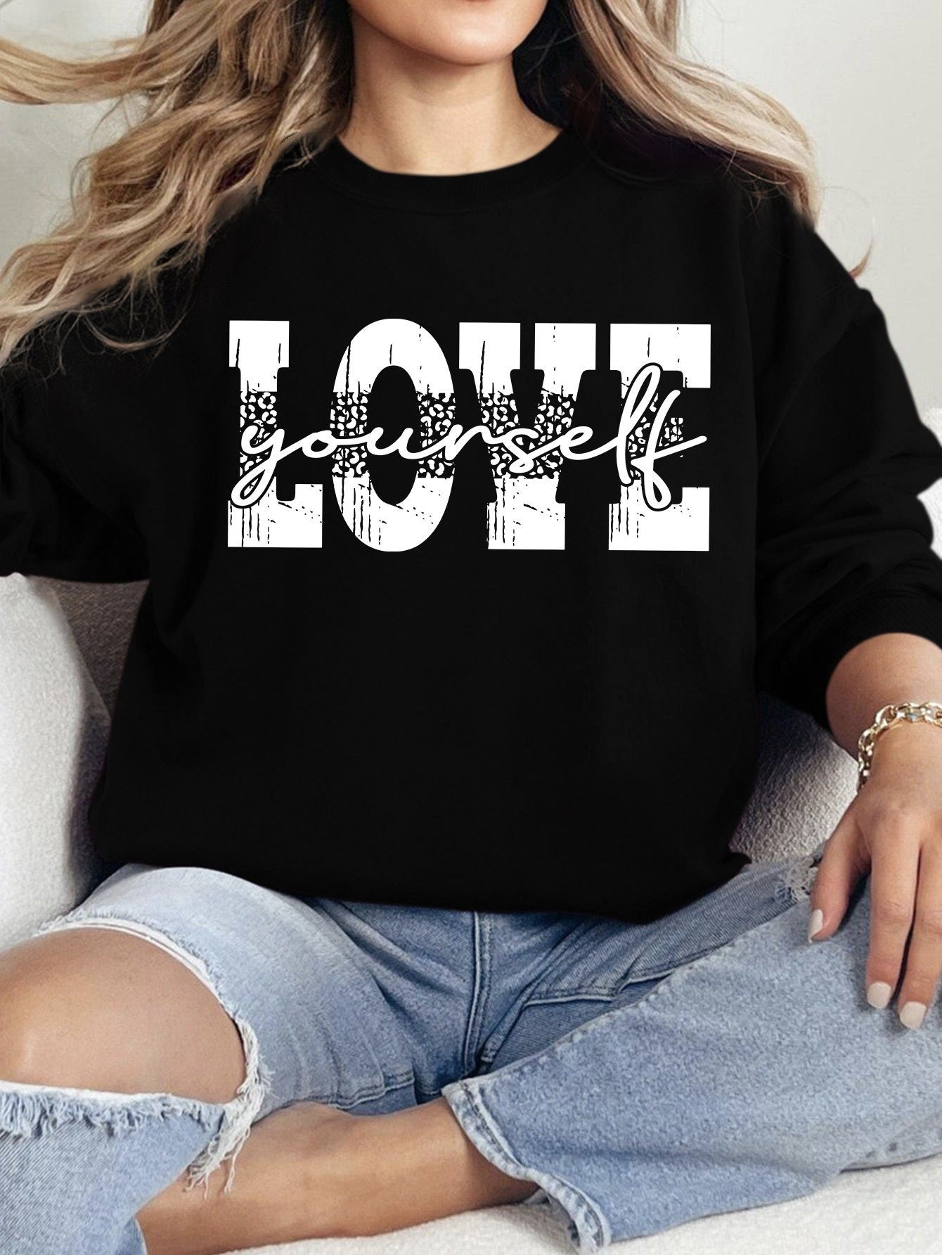 Damen Sweatshirt Kreativer Schriftzug Lässig Grau